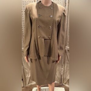 Carolina Herrera Vintage 90’s Wool Jacket & Skirt Silk Lined Sz 14 moth damage